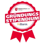 Siegel - Gefördert durch das Gründungsstipendium Niedersachsen (NBank / Niedersachsen.next Startup).